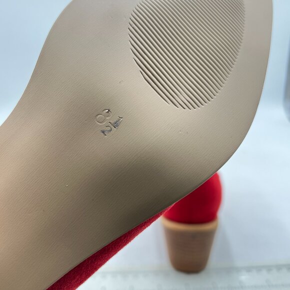 Red Pointed Toe Chunky Heel Stretch Pull On Ankle Boot Comfy Winter Bootie - Picture 5 of 7